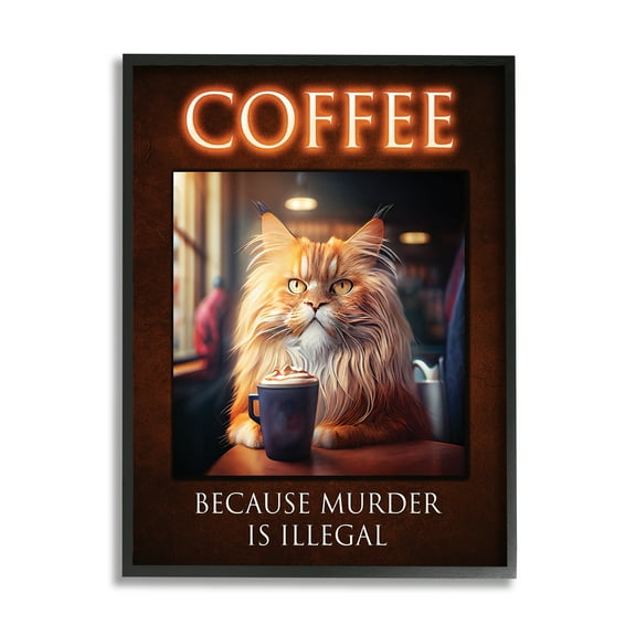 Stupell Industries Funny Cat Coffee Phrase Animals & Insects Painting Black Framed Art Print Wall Art, 11 x 14