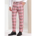 thumbnail image 2 of Pantalones de tela escocesa para hombre, ajuste regular, parte delantera plana, trabajo, baile de graduación, pantalones a cuadros Rosa S, 2 of 6