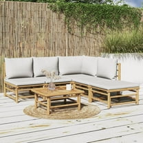 vidaXL 6 Piece Patio Lounge Set with Light Gray Cushions Bamboo