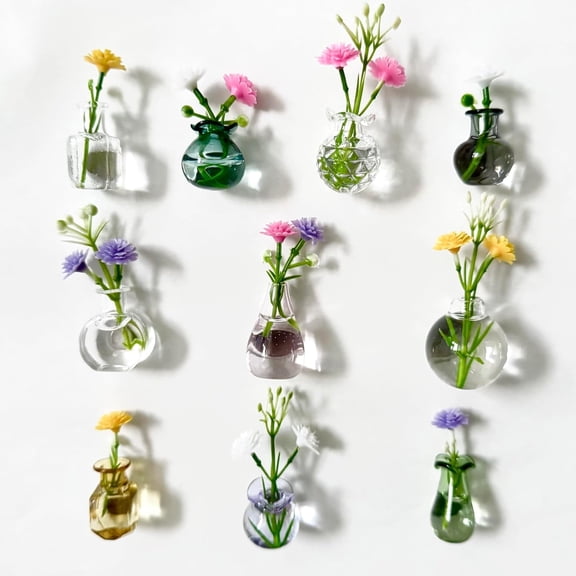 Cute Mini Vase Magnets for Fridge, Tiny Magnetic Glass Vases Refrigerator Accessories, Funny Plant Pot for Office Kitchen Decor