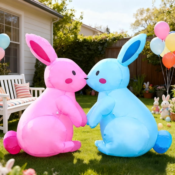6FT Kissing Easter & Valentines Inflatable Bunnies with LED Lights for Outdoor Garden Yard Decor