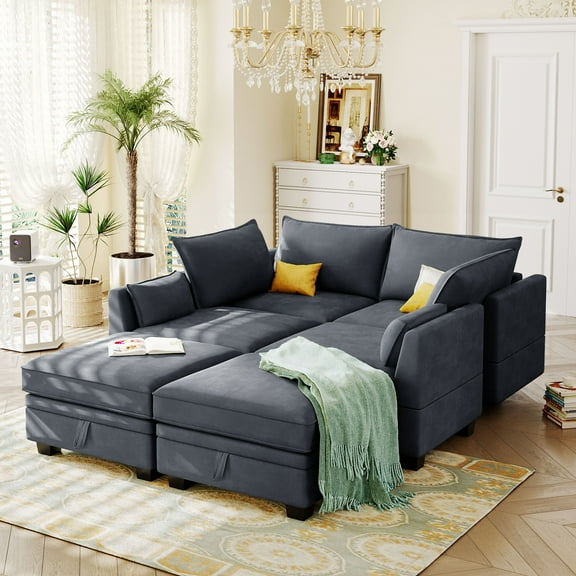 Harper & Bright Designs Modular Sectional Sofa U Shaped Large Size Sectional Couch with Storage Ottoman and Chaise, Dark Gray