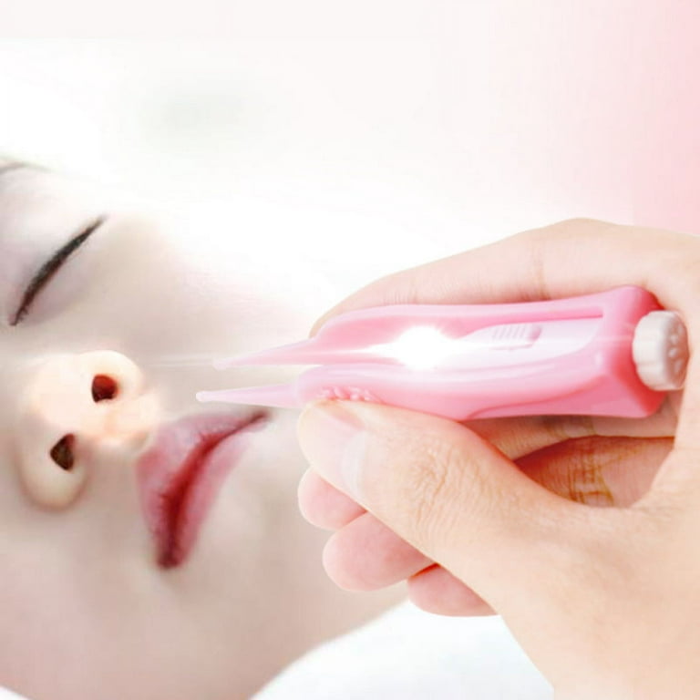 BE-TOOL Baby Nose Cleaning Tweezers with White LED Light for Cleaning  Earwax Navel Nose Eye Dirt Safety White/Pink 