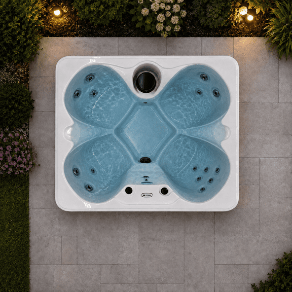 Hydro Spas HYD-15 4-Person Hot Tub with 15 Therapy Jets and Digital Controls – Rectangle White Acrylic Interior and Mocha Exterior Cabinet - Ideal for Backyard Relaxation and Hydrotherapy