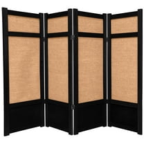 4 ft. Tall Premium Wood and Woven Jute Shoji Screen - 4 Panel - Black
