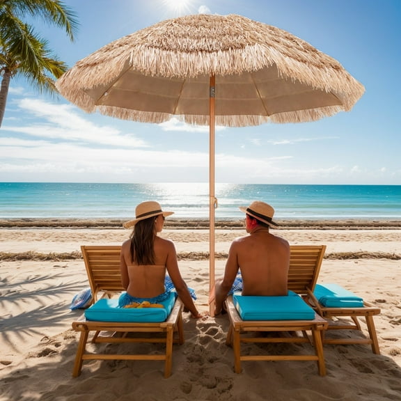 GVN 7.2 Feet Patio Thatched Tiki Umbrella Hawaiian Hula Beach Umbrella, Outdoor Table Umbrella, Outdoor Umbrella, Market Umbrella for Outdoor Patio Backyard Garden Lawn Sun Shade