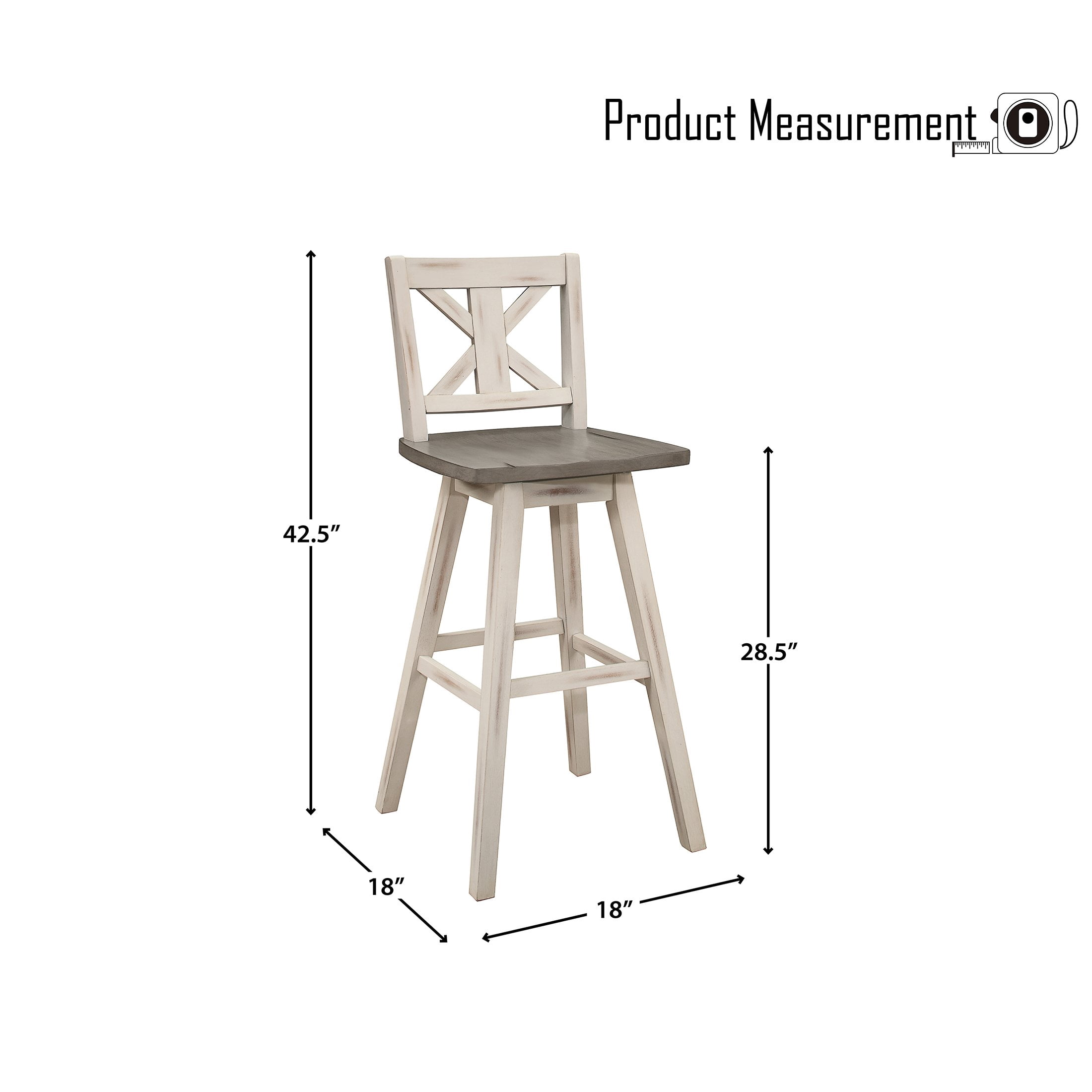 OakvillePark Roscoe Swivel Pub Height Barstool (Set of 2), White/Gray