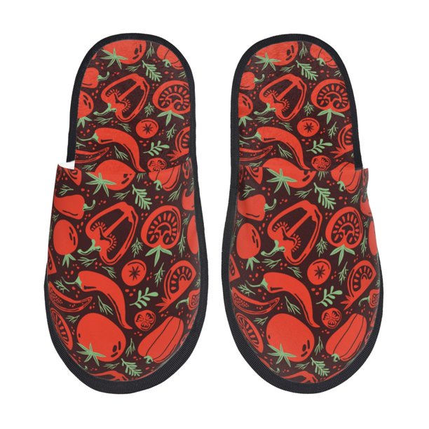Balery Tomatoes And Chili Pantuflas de Casa de Felpa Silenciosas con Diseño Estampado, Zapatillas Cómodas Antideslizantes de Algodón para Interior-Medium