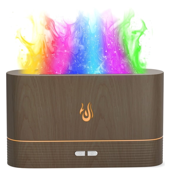 NABSAK Flame Diffuser Humidifier, 7-Color LED, Quiet, Remote, Dark Wood