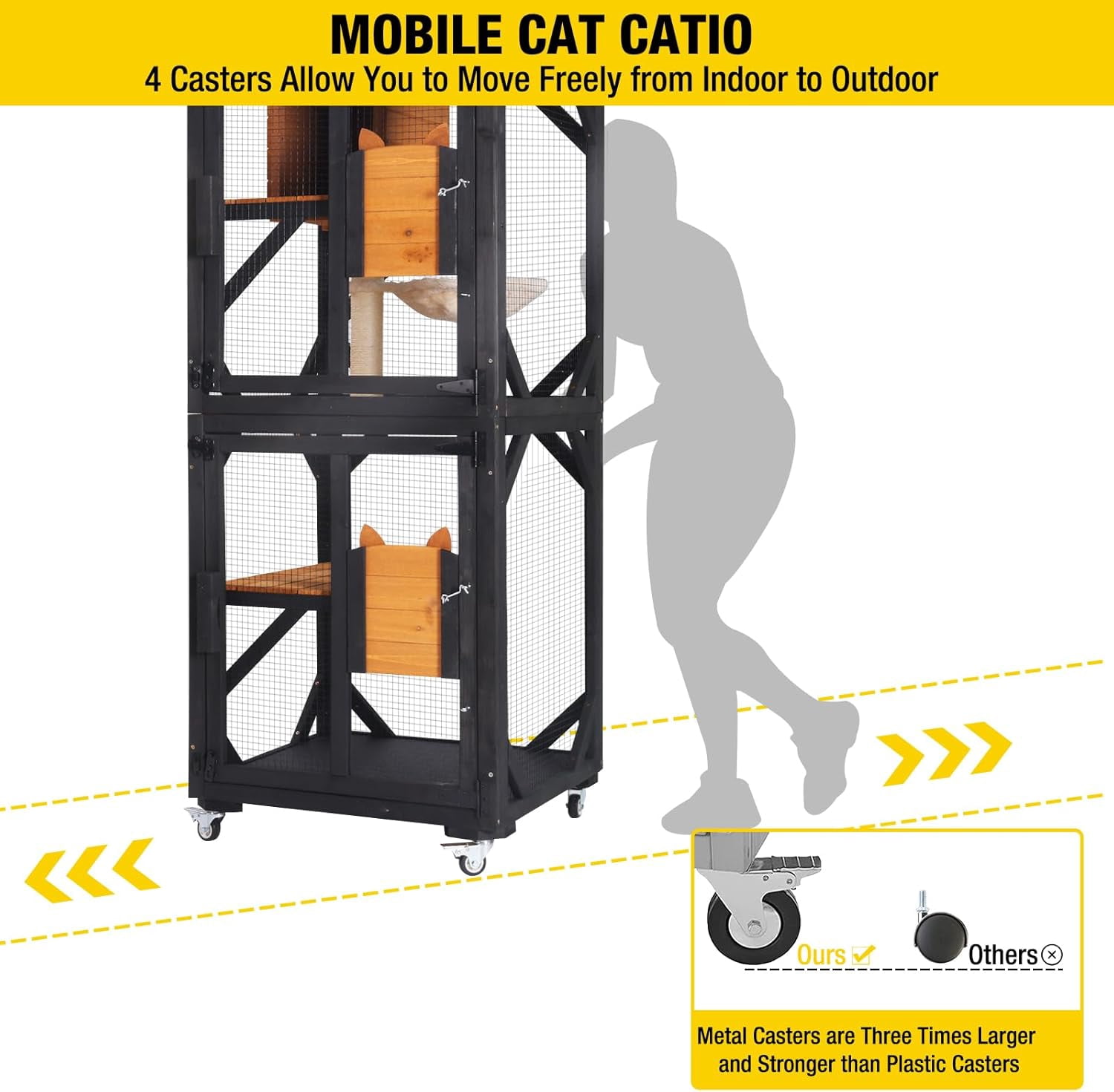 Aivituvin Cat House Window Catio Outdoor Cat Enclosure Mobile Kitty Shelter on Wheels Pet Cage with Resting Box, Hammocks, Waterproof Cover