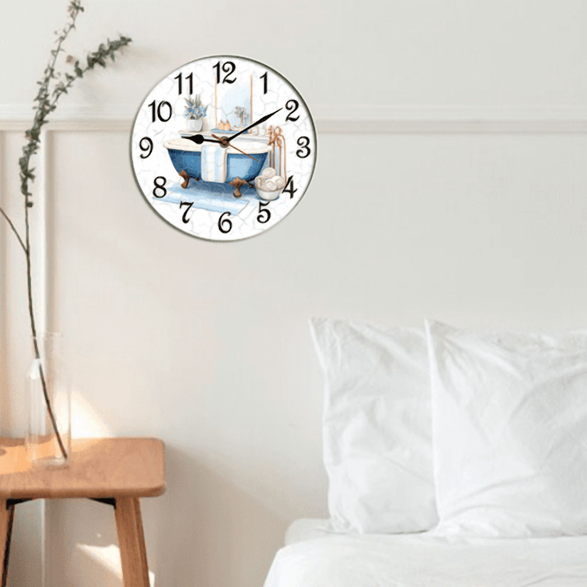 Kurmntregon Bathroom Wall Clock Bathtub Hot Tub Wooden Animal Toilet Silent Non Ticking Battery Operated Wood Clock For Bedroom Bathroom Living Room Office School Kitchen Round 10"