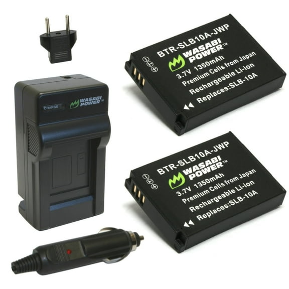 Wasabi Power Battery (2-Pack) and Charger for Samsung SLB-10A