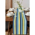 thumbnail image 2 of Blue Yellow Teal Stripes Table Runner Boho Colorful Ombre Texture Tablerunners 13 x 72 Inch, Table Decorations Tabletop Scarf for Summer Gathering Holiday Farmhouse Kitchen Dining Decor, 2 of 6