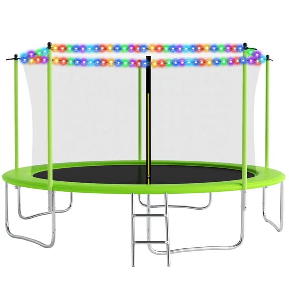 Ovatoys 1400LBS 14FT Trampoline for Adults and Kids,Trampoline with Enclosure,Light,Recreational Trampoline with Ladder, Heavy Duty Trampoline Capacity for 6-7 Kids