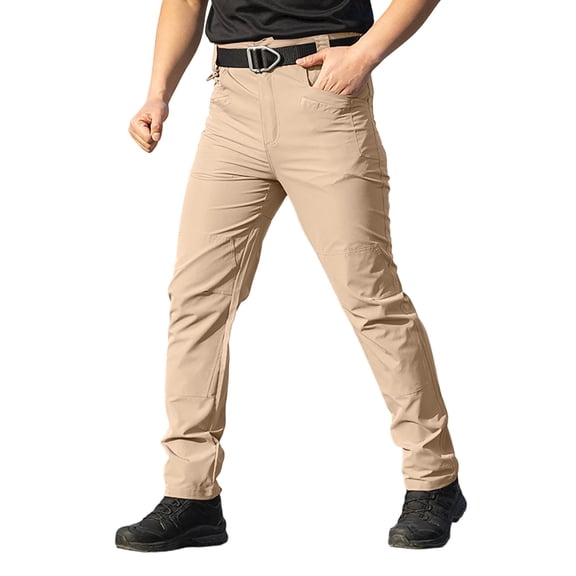 Dress Pants For Men, Man Casual Pants Multi Pocket Straight Leg Cargo Trousers Breathable Elastic Waist Outdoor Pant Khaki L