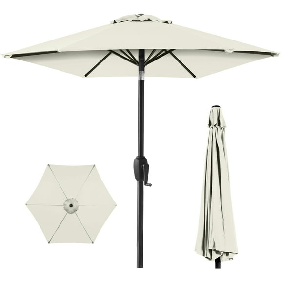 Best Choice Products 7.5ft Heavy-Duty Outdoor Market Patio Umbrella w/ Push Button Tilt, Easy Crank Lift - Cream
