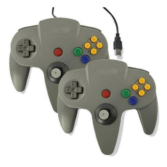 2 pack Classic Retro N64 Bit USB Wired Controller for PC - Gray Gray