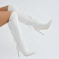 thumbnail image 3 of FSJ Women Simple Lace Up Over the Knee Boots Stiletto High Heel Pointed Closed Toe Sexy Party Dress Long Boots Shoes Size 5.5 White, 3 of 4