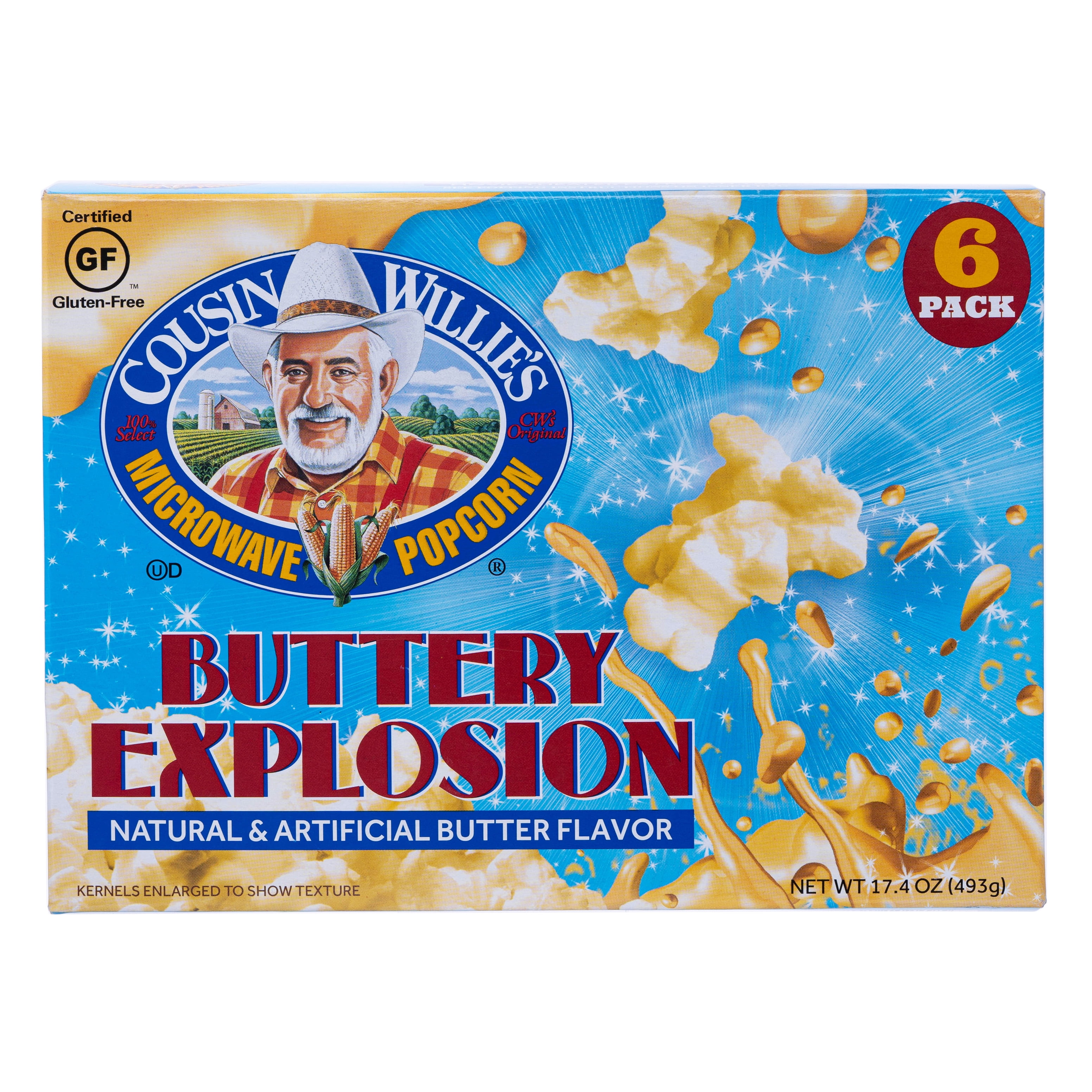 Cousin Willie’s Buttery Explosion Microwave Popcorn, 2.9 oz, 48 ct