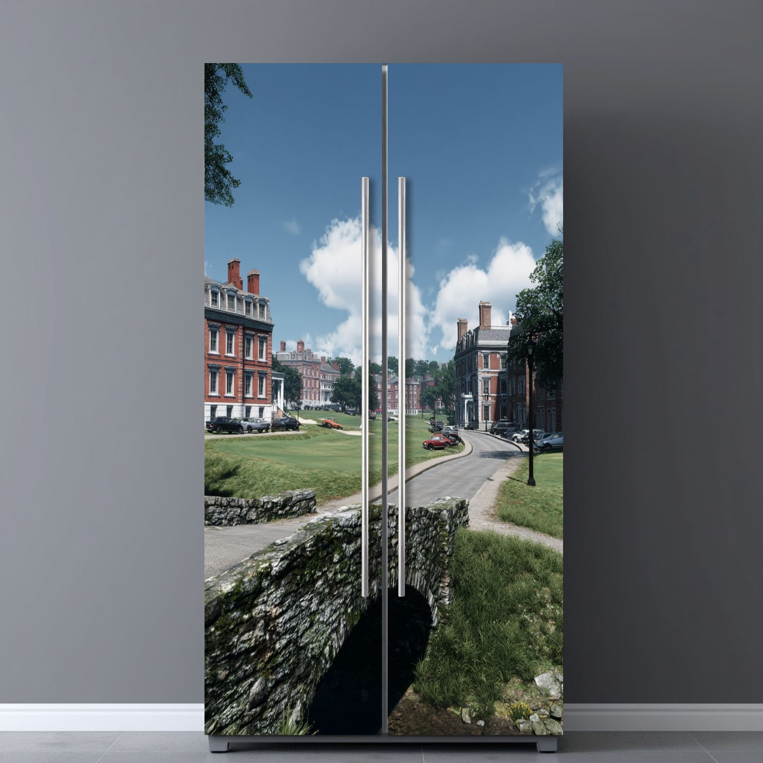 Self Adhesive Vinyl Refrigerator Wrap Set golf old course st andrews scotland old bridges pictures Door Mural Removable Fridge Sticker Peel and Stick&nbsp;Full Door Cover Decal Kitchen Bar Decor