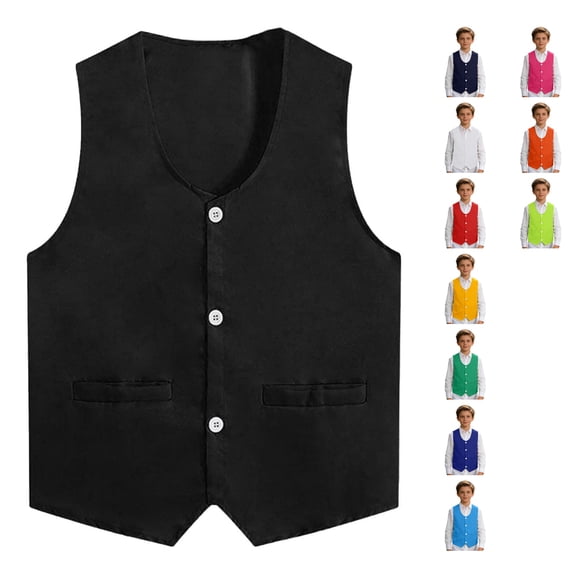 SUXIAN Boys Dress Shirt Formal Vest for Kids and Elegant Speech Recital Pageboy Wedding Party Outfit Kids Dress Shirts Black_001 5-6 Years