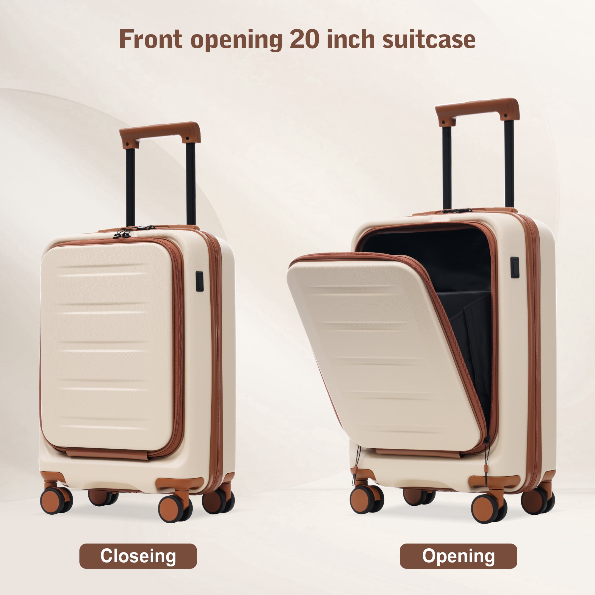 Luggage Sets 5 Piece with Front Opening, Hardside Expandable Carry On Suitcase Set with Double Spinner Wheel, Lightweight Travel Luggage with USB Port, TSA Locks(20"24"28")