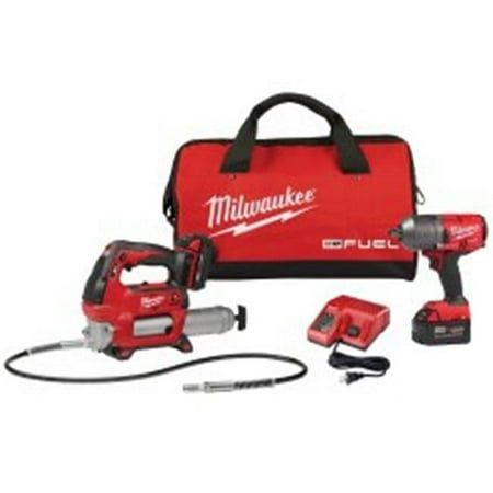 UPC: 0045242532292 | Milwaukee M18 Fuel 1/2  18V Impact Wrench & Grease Gun 2-Tool Combo Kit 2767-22GG with 5Ah Battery  2Ah Battery  Charger  & Tool Bag