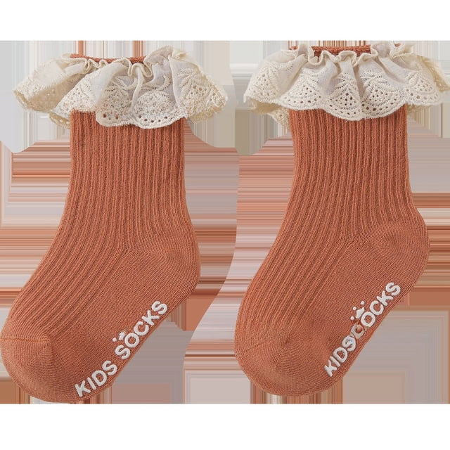 Calcetines de bebé, calcetines de encaje de tubo medio, medias de encaje de princesa para niñas, calcetines largos de algodón bonitos, gruesos, primavera y otoño