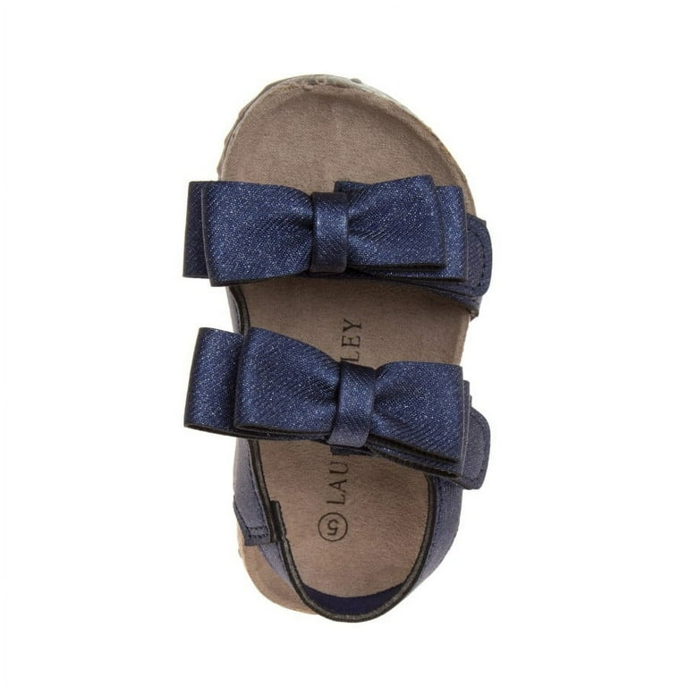 Laura Ashley Girls Footbed Hook and Loop Toddler Sandals Navy,
