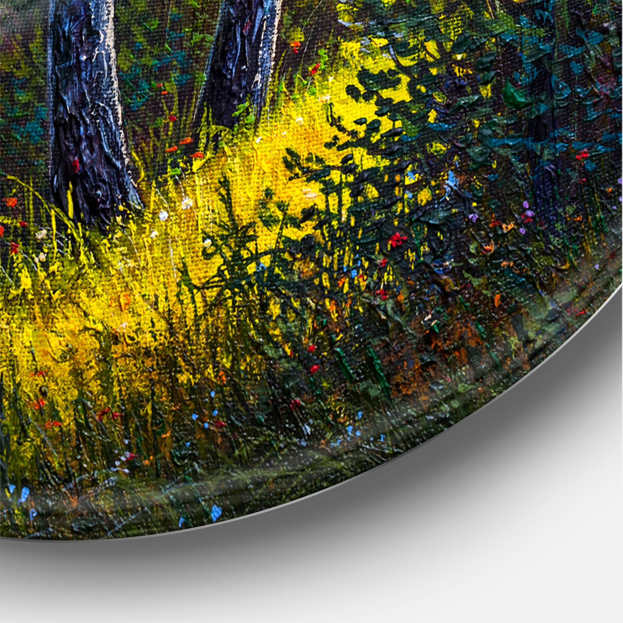 Designart 'Sunrise Glow Through The Birches II' Lake House Circle Metal Wall Art 36x36 - Disc of 36