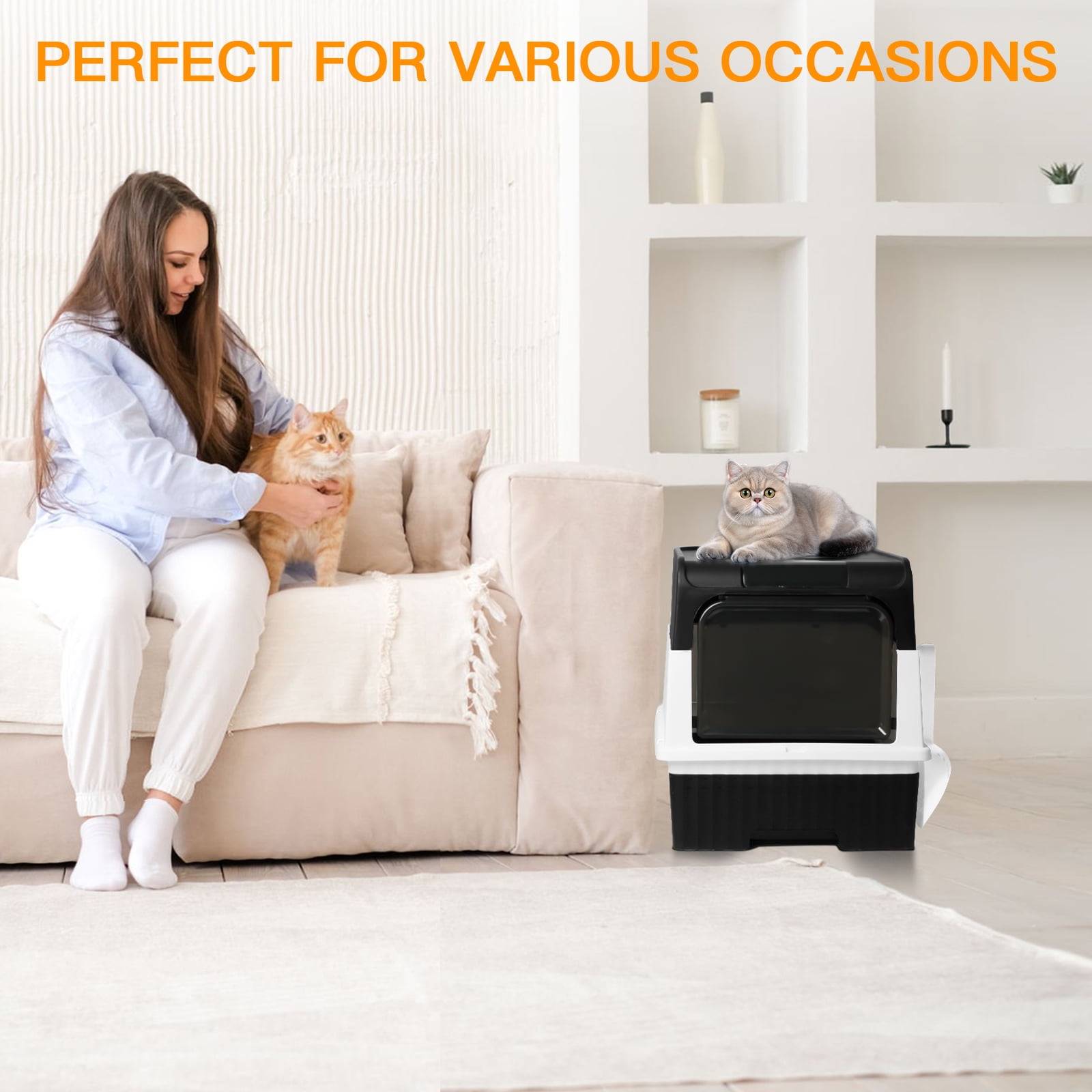 PHANCIR Enclosed Cat Litter Box, Foldable Lightweight with Litter Scoop, Easy to Clean, Black