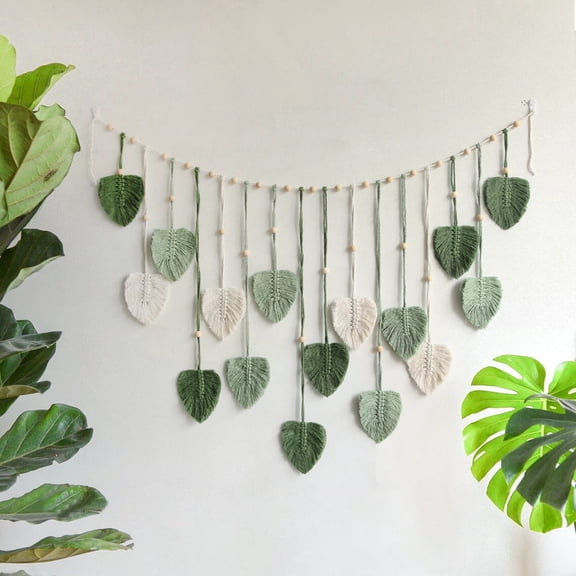 Sinkoo Large Macrame Wall Hanging, 47.2"x29.5" Green Boho Wall Decor for Apartment Living Room BedroomTapestry, Kawaii Gothic Woven Leaves Hangings
