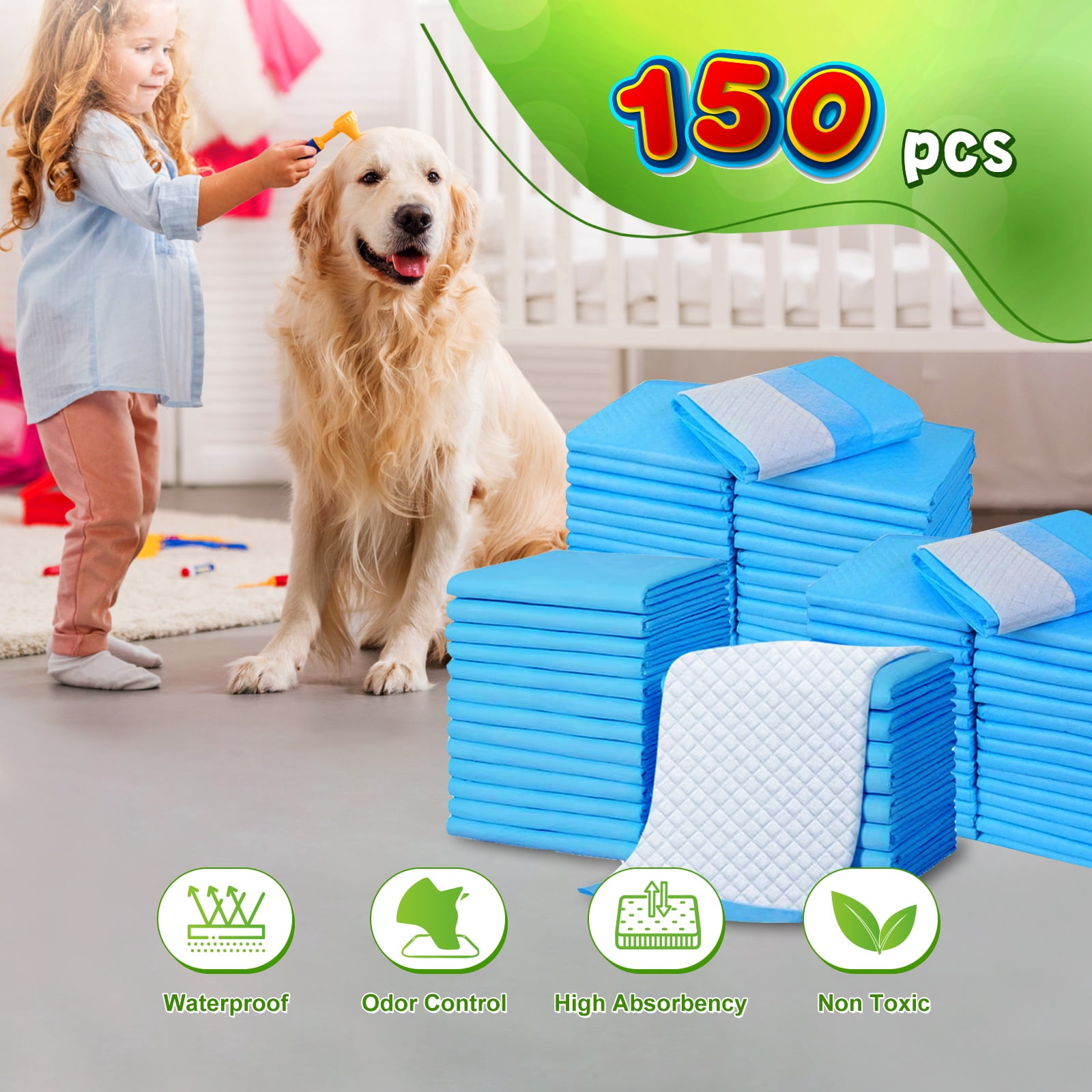 Dog and Puppy Training Pads, X-Large 30x36 inches 150 Count Dog Pee Potty 5-layer Training Pads