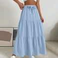 thumbnail image 2 of Women's Ruffle Tiered Maxi Skirt, Drawstring Elastic Waisted A-Line Solid Color Long Boho Skirts Casual Skirt Light Blue XXL, 2 of 6