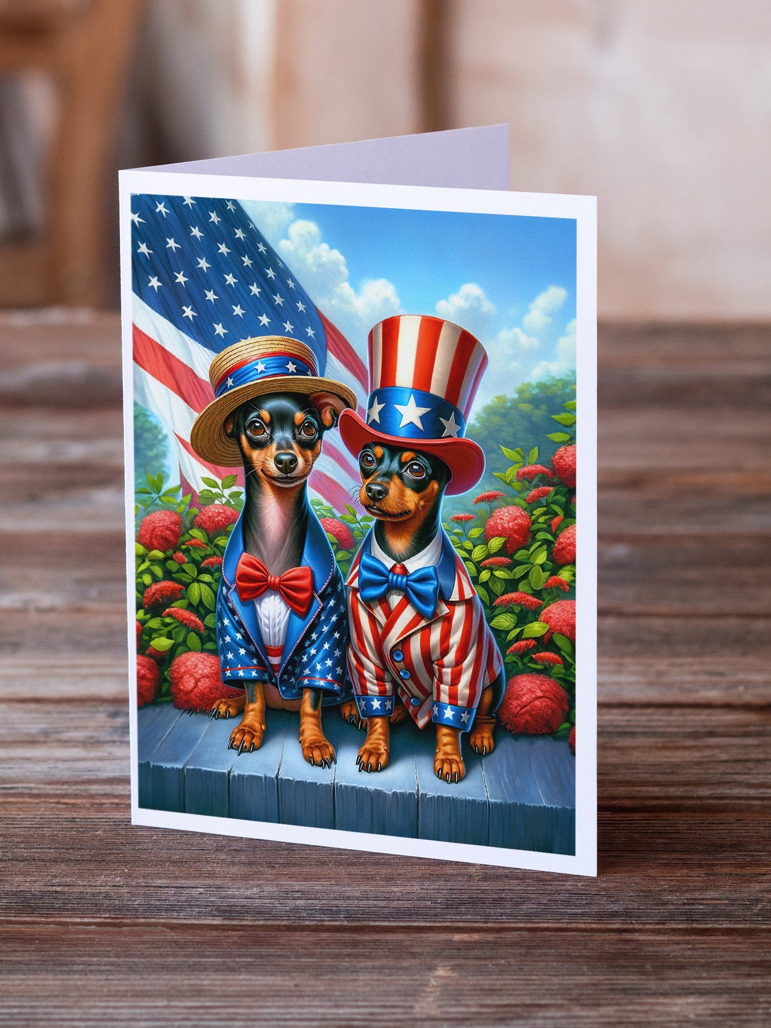 All American Miniature Pinscher Greeting Cards Pack of 8 7 in x 5 in