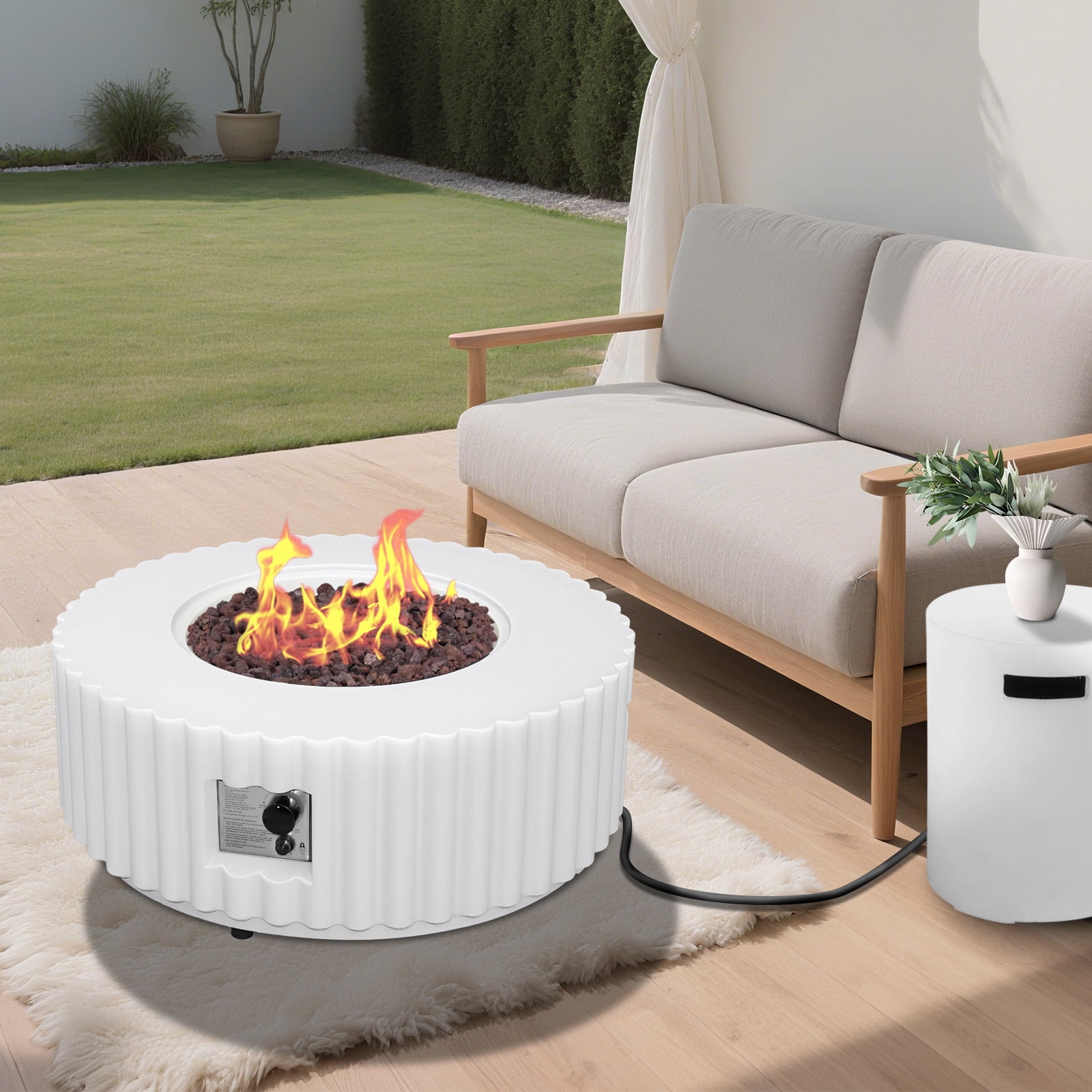 Afterglow Firepits All Terrafab External Gas Tank for Outdoor Use Round 50000Btu, White