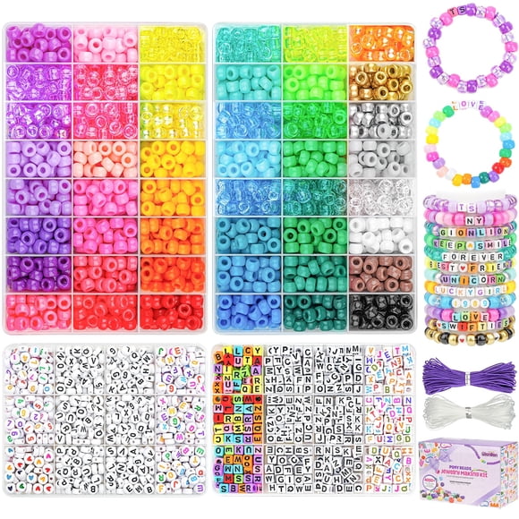 Kit para hacer pulseras Gionlion, 4200 piezas, cuentas de poni, 48 colores