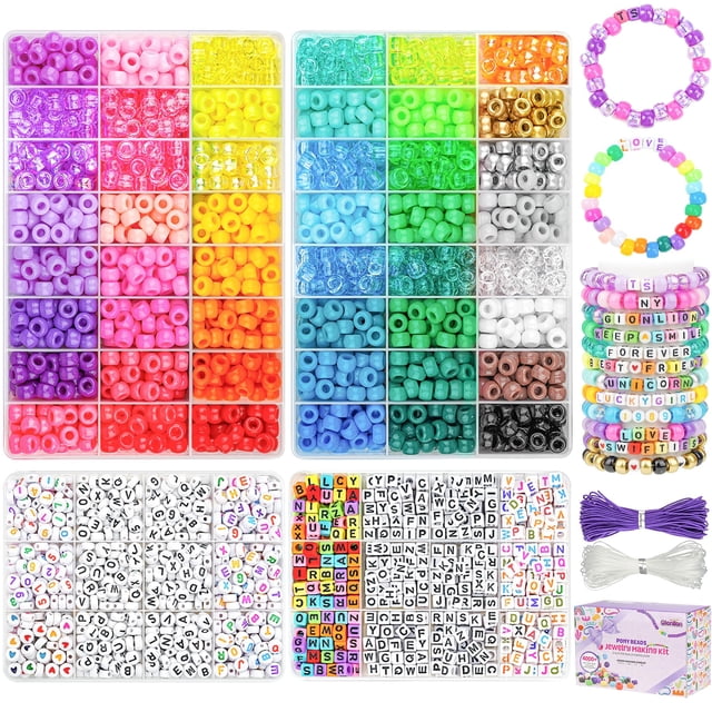 Kit para hacer pulseras Gionlion, 4200 piezas, cuentas de poni, 48 colores