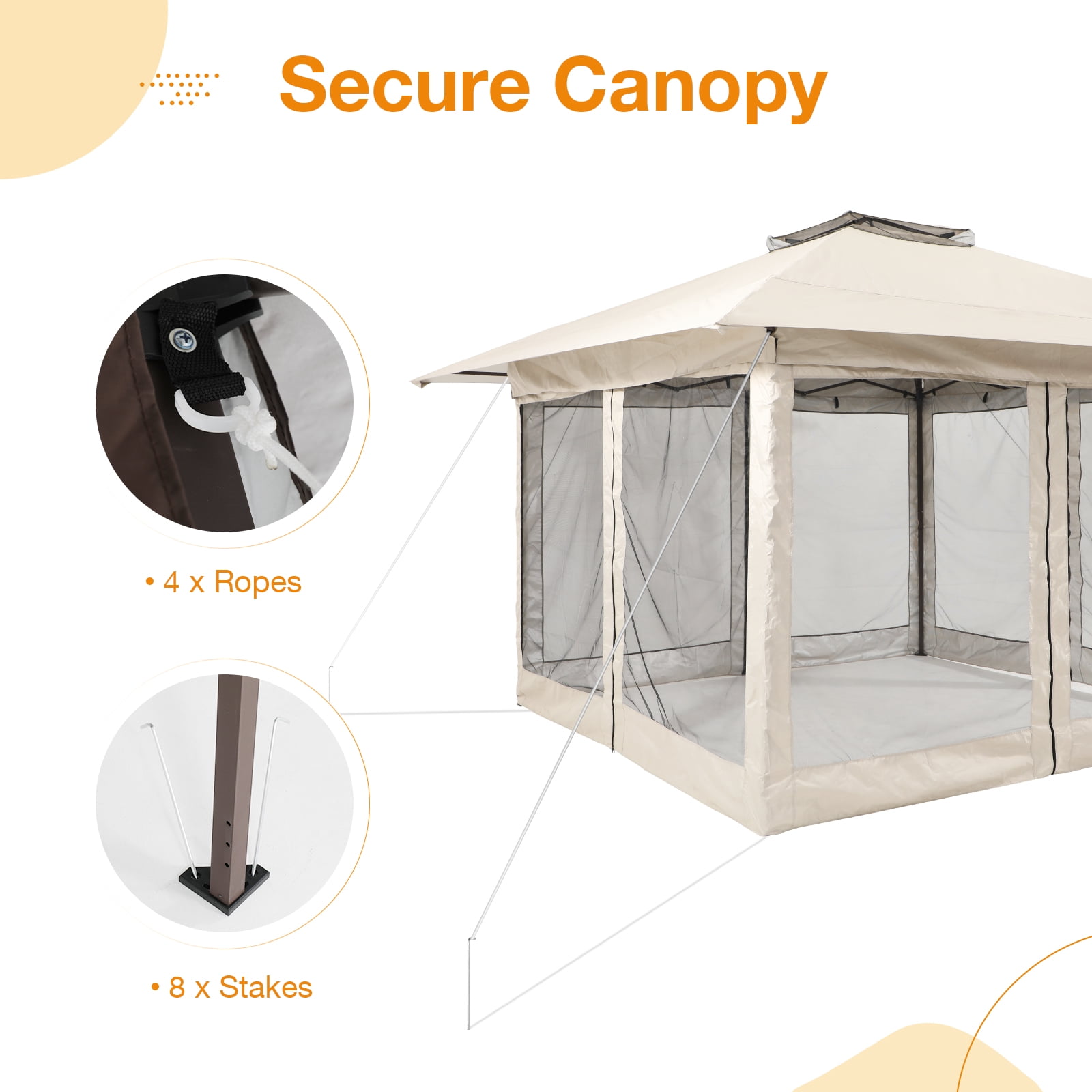 OC Orange-Casual 13’x13’Pop Up Gazebo, Outdoor Gazebo Tent with W/ Netting Walls, Double Vented Roof Canopy, Beige