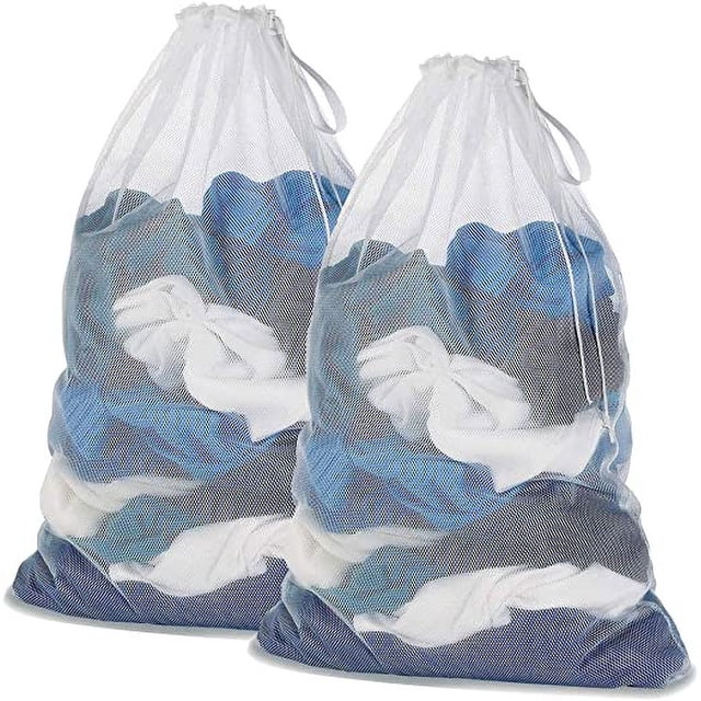 Juego de 2 - bolsa de lavandería blanca - bolsa de lavandería de malla - bolsa de lavandería para proteger la ropa de la lavadora Sincero Electrónica