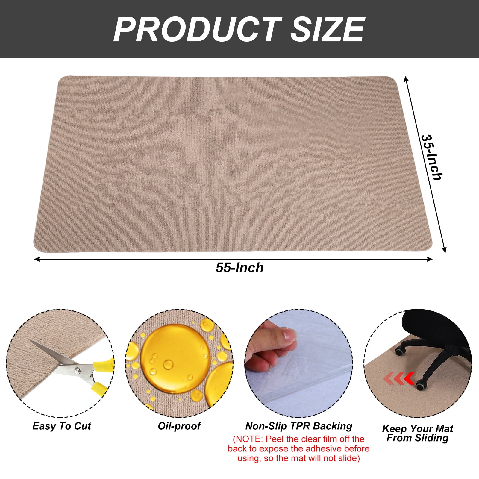 Unique Bargains 55" x 35" Office Chair Mat for Floors Multi-Purpose Desk Mat Khaki