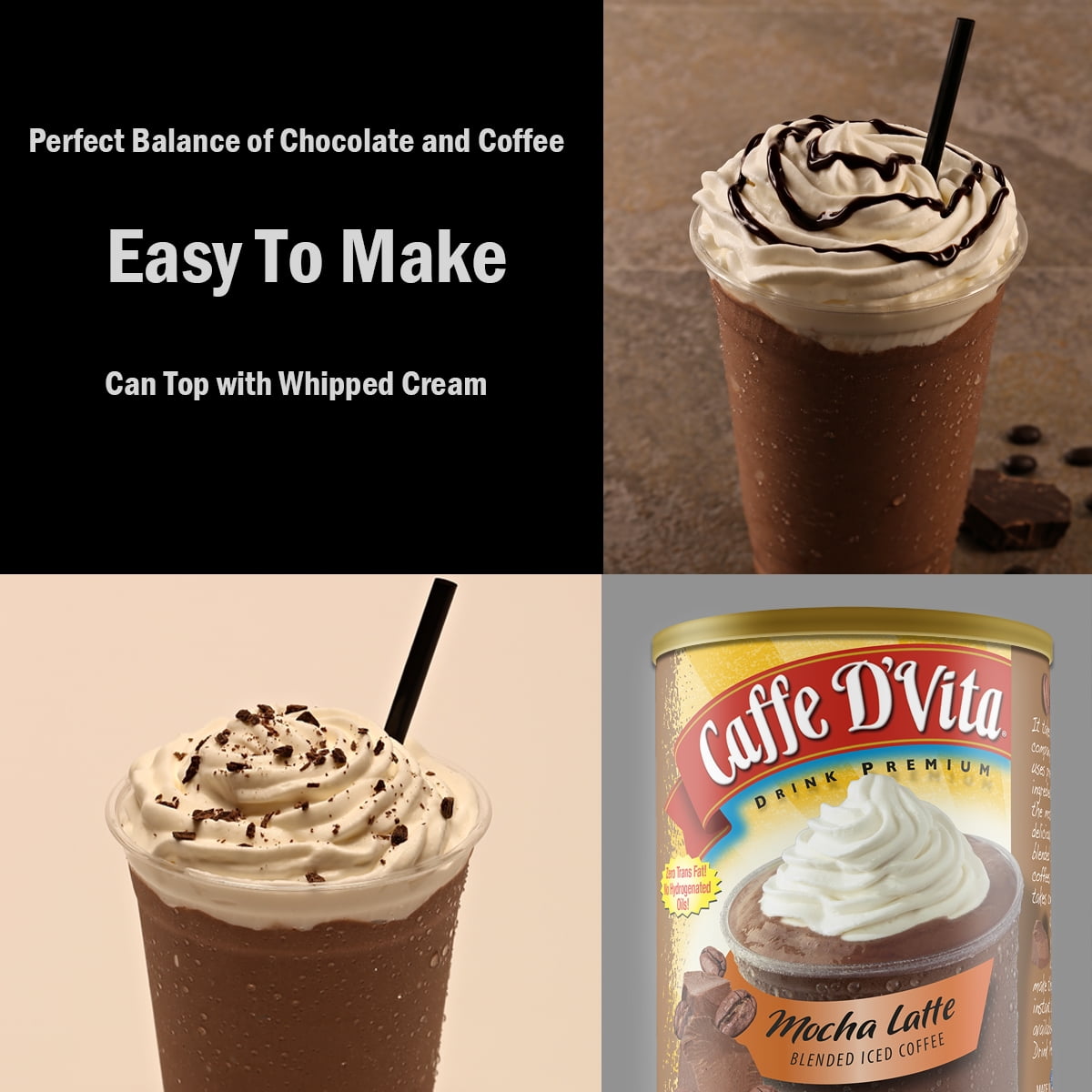 Caffe D'Vita Mocha Latte Blended Iced Coffee Mix, 19 Oz, 6 Pack