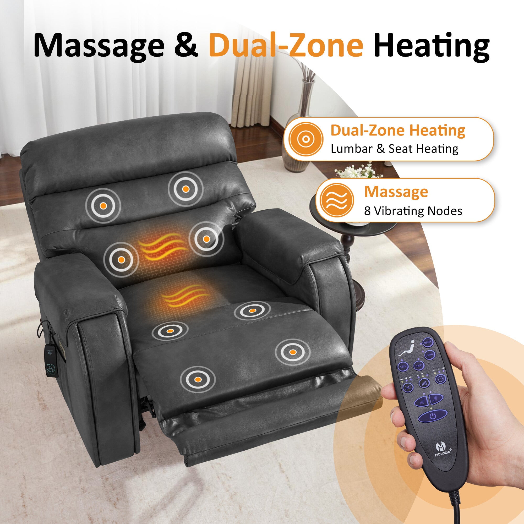 MCombo 27‘’ Extra Wide Oversized Power Recliner Chair for Big Tall Adults, Faux Leather, Dark Grey