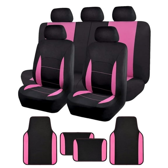 Flying Banner Combo Pack car seat Covers car Floor mats and Steering Wheel Cover car Truck SUV (Seat Covers Floor mats, Pink)