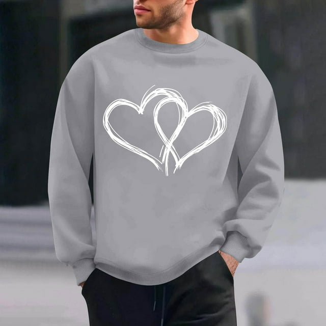 Ceisia Men's Regular-Fit Crew-Neck Double-Heart Hand-Drawn Printed Casual Sweatshirt Gift