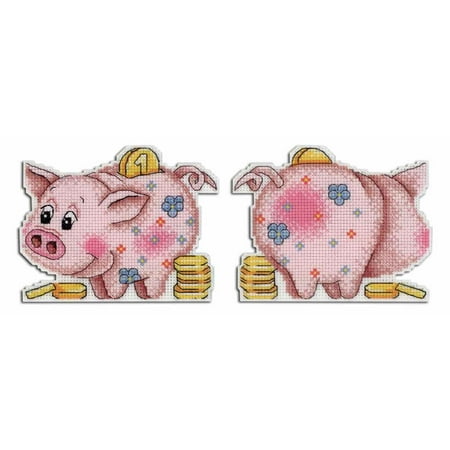 UPC: 4627128734554 | Happy Piggy Bank P-334 Plastic Canvas Counted Cross Stitch Kit