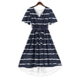 thumbnail image 6 of Maqroz Midi Dresses for Women V Neck Short Sleeve Belted Ruched Sundress Floral Printed Soft Cotton Summer Beach Vacation Travel Wedding Guest Cocktail Party Dresses Black S, 6 of 7
