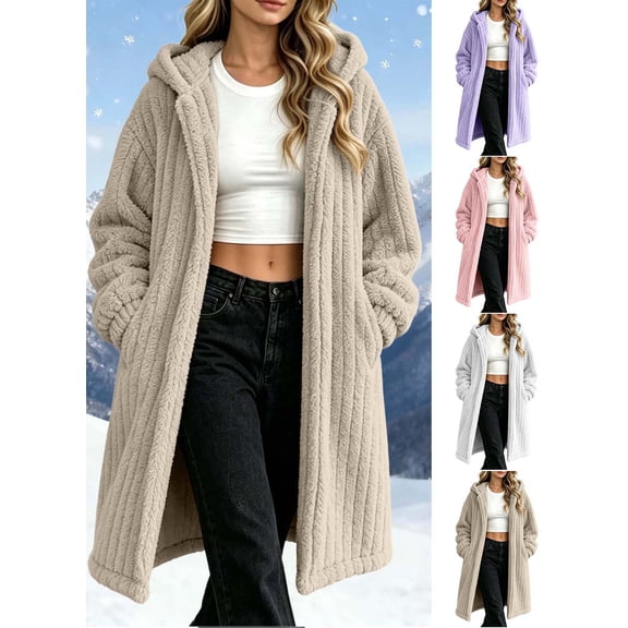 FchengtaiS Womens Sherpa Fleece Jacket Fuzzy Open Front Hooded Cardigan Fall Winter Warm Coat with Pockets