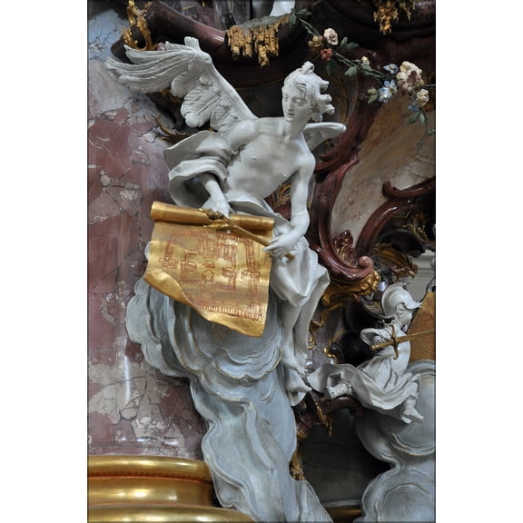 24"x36" Gallery Poster, Former abbey Church in Zwiefalten (Germany) ; an angel with the map of the abbey, by Johann Joseph Christian (1706