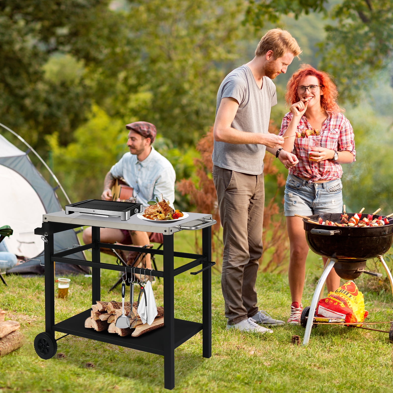 Zimtown Outdoor Grill Cart,Outdoor Kitchen Cabinets w/ Movable Wheels,Food Prep Trolley,,BBQ Grill Prep Table